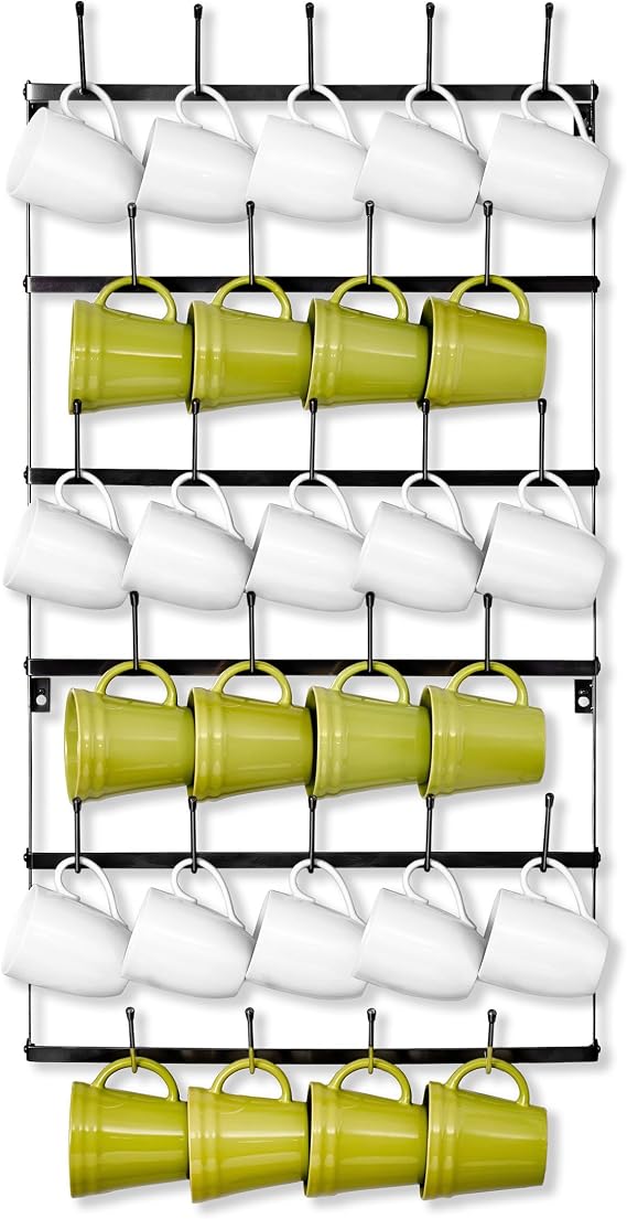 Sorbus Wall Mug Rack, Coffee Mug Display for Coffee Station (Large, Black)