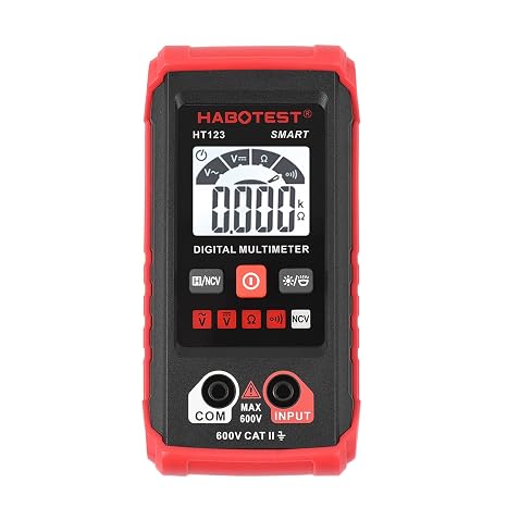 BUZHI Multimeter HT123 Digital Multimeter Auto Range Multi-Meter 2,000 Counts True RMS Measuring AC/DC Voltage Resistance NCV Test with LCD Backlight Flashlight Data Hold., Black& Red