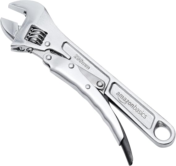 Amazon Basics 10 inch Locking Adjustable Wrench, Precision Machined, Rust Resistant, 2.7 inch x 0.75 inch