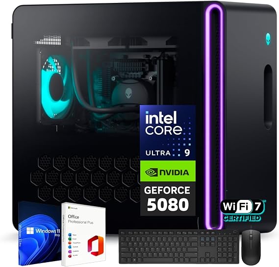 Alienware Aurora R16 Gaming Desktop PC, NVIDIA RTX 5080, Intel Ultra 9 285K(Up to 5.7GHz), Wi-Fi 7, 32 GB DDR5, 2 TB SSD, AlienFX Liquid Cooling, Windows 11 Pro, Office Pro Lifetime