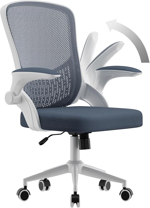 naspaluro Computer Desk Chair, Ergonomic Office Chairs with Flip-up Armrests, Mid-Back Mesh Chair with Lumbar Support, Home Office Chair Gray-Blue Chair