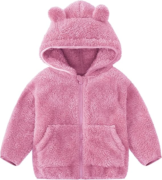 Flygo Girls Boys Fleece Hooded Jacket Unisex Toddler Sweatshirt Bear Ear Zip Up Sweater Outwear Hoodie
