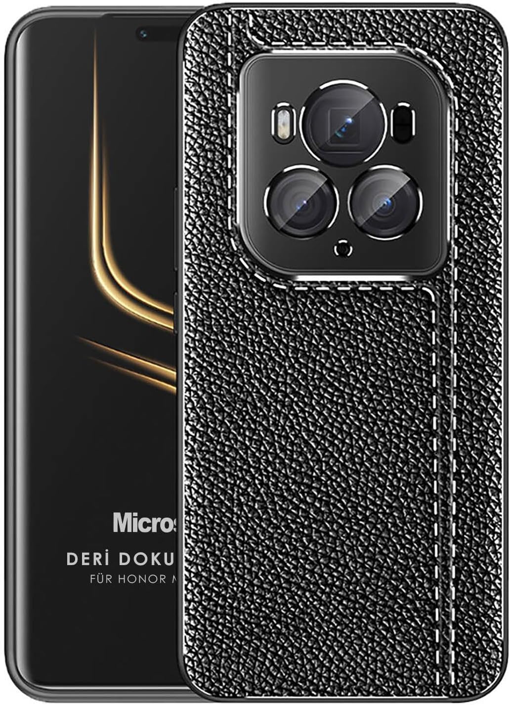 Microsonic Honor Magic 6 Pro için Kılıf Deri Dokulu Silikon Siyah [Honor Magic 6 Pro ile Uyumlu Kılıf - Siyah]