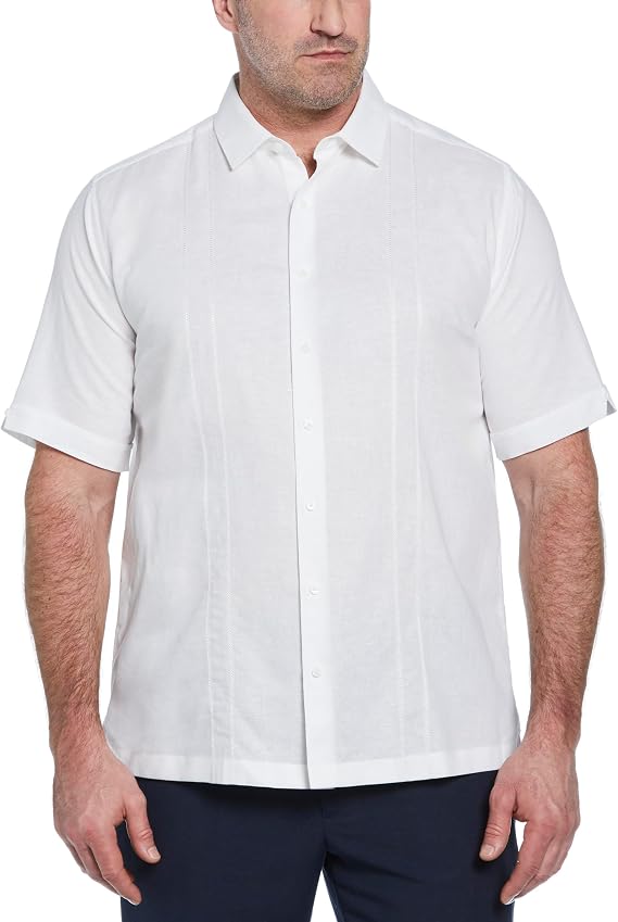 Cubavera Men's Embroidered Panel Short Sleeve Linen-Blend Shirt