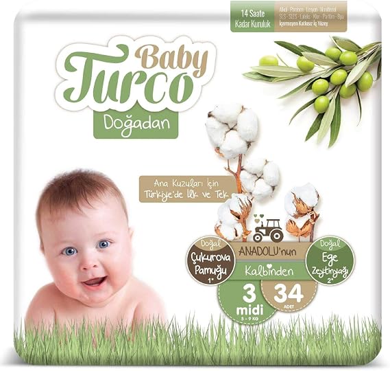 Baby Turco Doğadan 3 Beden Midi Bebek Bezi (1 x 34 Adet)