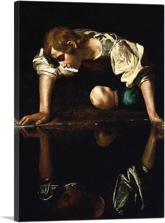 ARTCANVAS Narcissus 1599 Canvas Art Print Stretched Framed Painting Picture Poster Giclee Wall Decor by Caravaggio - 18" x 12" (0.75" Deep)