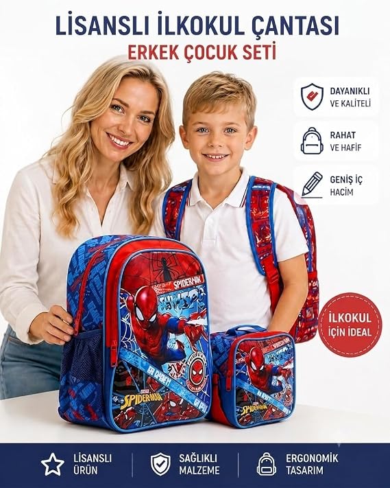 İlkokul-Ortaokul Erkek Çocuk Okul Çantası ve Beslenme seti, Çocuk Sırt Çantası Okul Çantası, Beslenme Çantası, Kalemlik, Silgilik Erkek çocuk okul çantası ilkokul seti