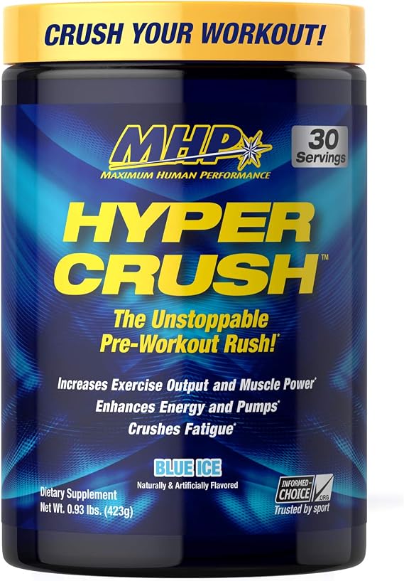 MHP Hyper Crush Pre Workout Powder, Creatine, Energy, Blue Ice, 30 Serv