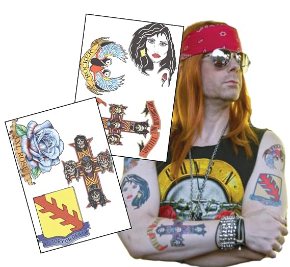 8o's Rocker inspired complete set of Fake Temporary Tattoos | Life sized |