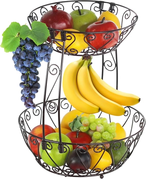 Simple Houseware 2-Tier Countertop Fruit Basket Bowl Storage, Bronze