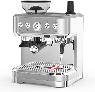 GarveeTech Espresso Machine 20 Bar, Semi Automatic Espresso Maker with Grinder, Stainless Steel, Latte and Cappuccino Espresso Coffe Machine w/Automatic Milk Frothe & 95 oz Water Tank for Office Cafe
