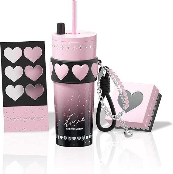24 oz Ceramic Lined Insulated Stainless Steel Tumbler, Pink&Black