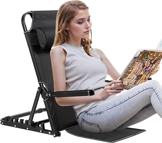 Adjustable Bed Backrest Floor Chair Black Large with Armrests