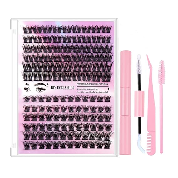 Lash Extension Kit DIY Lash Clusters Eyelash Extension Kit, Mix Curl Individual Lashes Kit with Lash Bond and Seal Lash Tweezers (404 KIT)