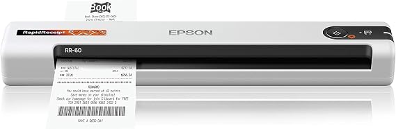 Epson RapidReceipt RR-60 Compact Mobile Document Scanner Receipt | Mobile Receipt Scanner for Small Business USB-Powered 10 Pages per Minute PC and Mac Compatible
