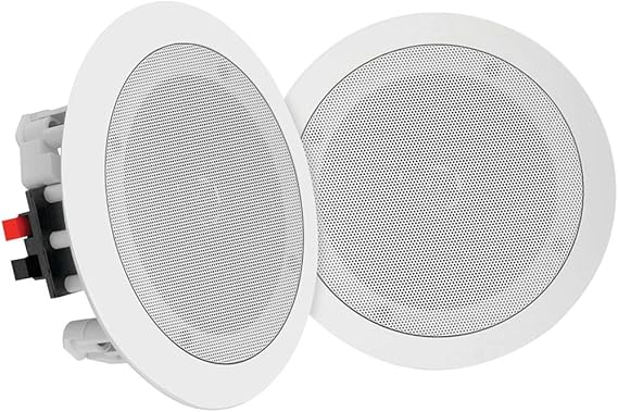 Pyle Pair 8" Bluetooth Flush Mount In-wall In-ceiling 2-Way Universal Home Speaker System Spring Loaded Quick Connections Polypropylene Cone Polymer Tweeter Stereo Sound 250 Watts (PDICBT852RD)