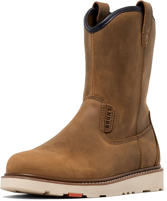 BRUNT Bolduc Unlined (Soft Toe) - 9" Water-Resistant Pull-On Wedge Work Boot - EH Rated - Slip + Oil Resistant - Heat-Resistant Sole - Adjustable Width System