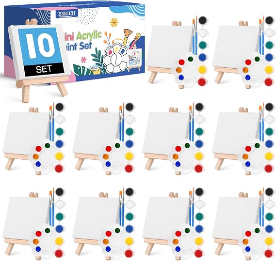 ESRICH 10 Set Canvas Painting Kit, Mini Acrylic Paint Set