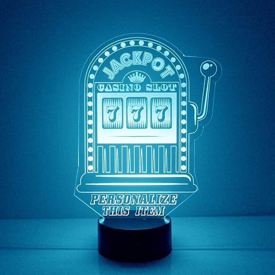 Custom Slot Machine LED Sign Night Light Lamp with Remote, Light Up Display with Personalized Name or Image, Customized, Made in the USA, Clear Acrylic Home Decor, 16 Colors, 4 Modes