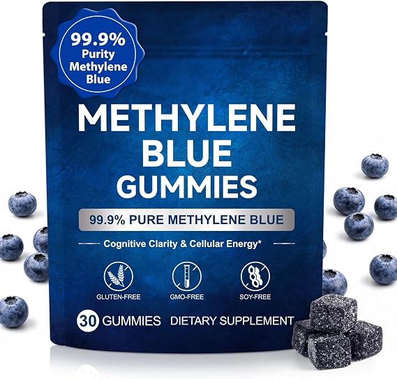 Methylene Blue Gummies 30 Count - 5mg Per Gummy, 99.9% Pure - Supports Cognitive Function, Mental Focus, Cellular Energy & Lifted Mood - Antioxidant Support, Vegan, Non-GMO, Easy Gummy Format
