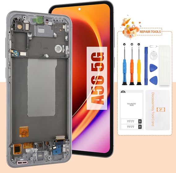 AMOLED LCD for Samsung Galaxy A56 5G Screen Replacement for Samsung A56 5G LCD Replacement SM-A566V,SM-A566B Touch Display Digitizer Assembly Repair Parts with Frame (Black with Fingerprint Function)