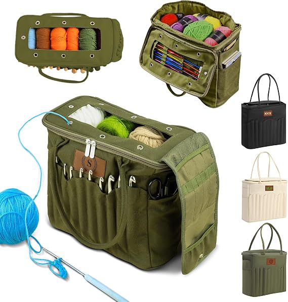 UIDMEN Personalized Name Crochet Bag, Stylish Yarn Bag for Crochet and Knitting Projects, Canvas Crochet Organizer with Multiple Pockets and Yarn