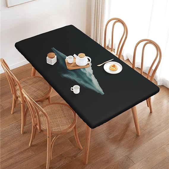 Ice Mountain Rectangle Fitted Tablecloth with Elastic Tablecloth 30" x 48" Fitted Table Cover Waterproof Wipeable, Rectangular Table Cloth Fit 4 Foot Tables for Outdoor Picnic