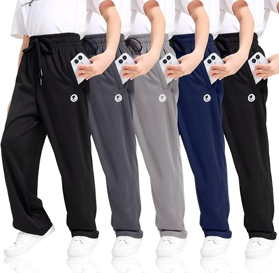 OCYMA Boys Sweatpants with Zip Pockets 5Pack Athletic Pants Mesh Joggers for Boys 5-24