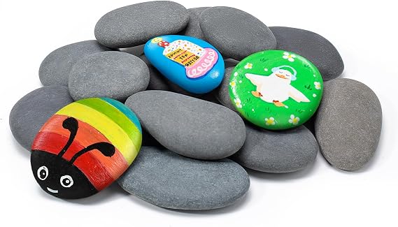 Simetufy 2"-3" 15 Pcs River Rocks for Painting Flat Smooth for Crafts
