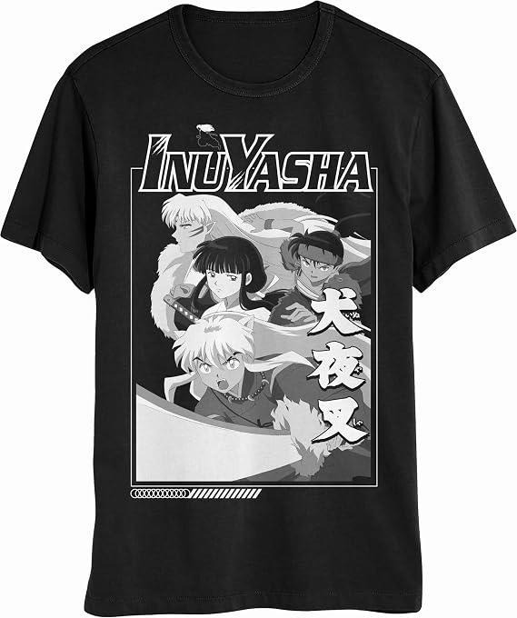 Inuyasha Characters Kagome Shippo Sango Miroku Group Anime Adult T-Shirt (Medium, Black)