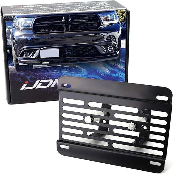 iJDMTOY No Drill Front Grille Mesh Mount License Plate Relocator Kit Compatible with Challenger Charger Durango Grand Cherokee w/Diamond Shape Lower Bumper Grill Mesh/Insert