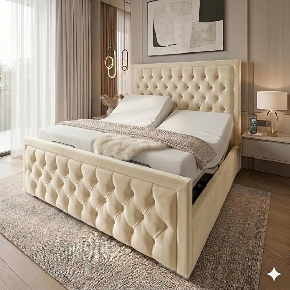 Electric adjustable Restwell Bed with Mattress and Headboard (Cream, 5ft King size)