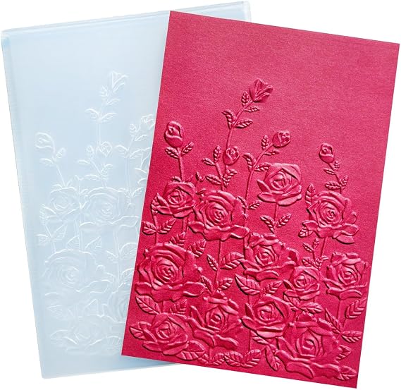 NZJ 3D Texured Spring Flower Rose Bloom Plastic Embossing Folders for Card Making Scrapbooking and Other Paper Crafts