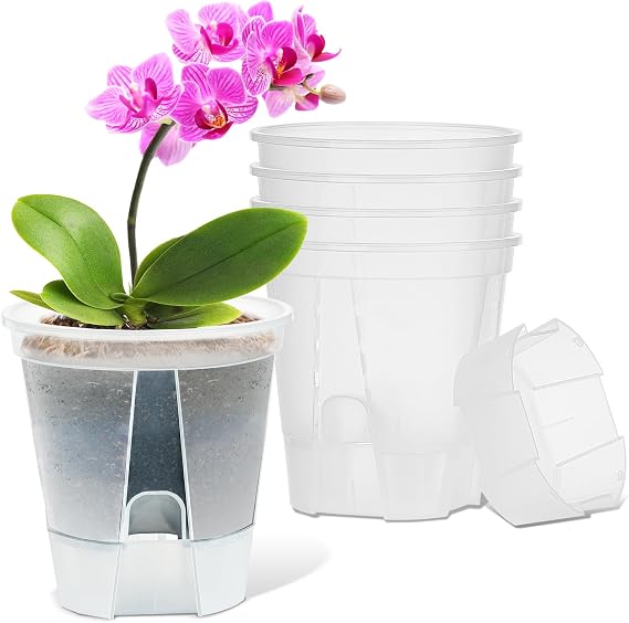 Plant Pots 6 inch Set of 5, Self Watering Pots for Indoor Outdoor