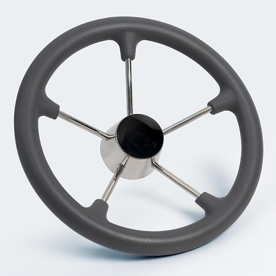 Boat Steering Wheel 13.5,Stainless Steel Anti-Slip PU Foam Cover 5-Spoke Marine Steering Wheel for Bass Pontoon Boat