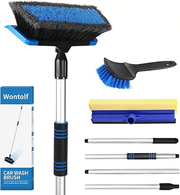 Wontolf 65 Car Wash Brush with Long Handle Microfiber Car Wash Mop Mitt Kit Car Detailing Brush Cleaning Kit Windshield Squeegee Wheel Tire Brush for Cars RV Truck Boat Blue