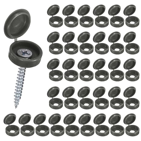 M METERXITY 100-Pack Plastic Hinged Screw Cover Caps, 6mm Shutter Screws with Caps, Fold Snap Washer Covers, Washer Flip Protection Covering M3 M4 M5 Screws Heads [Dark Gray]