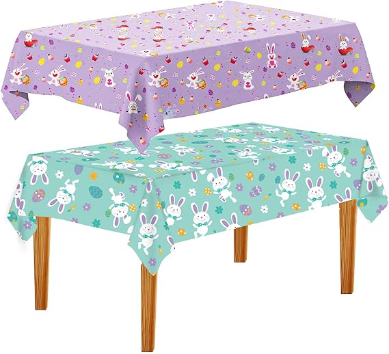 Plastic Tablecloth 54x108 Inch, 2Pack Disposable Rectangle Table Cloth/Cover for Easter Table Decor