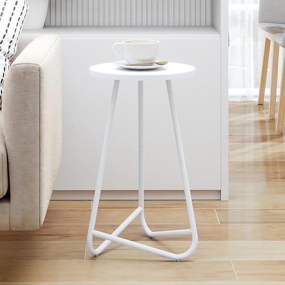 Round Side Table,Drink Table,Small Accent End Table,White