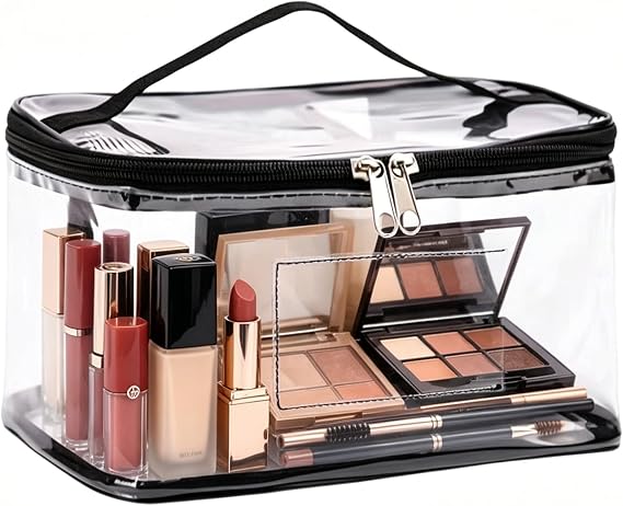 Clear PVC Travel Toiletry Bag, Waterproof Transparent Cosmetic Makeup Organizer with Handle & Zipper, TSA Approved Carry Pouch for Bathroom, Travel, Gym, Shower & Storage