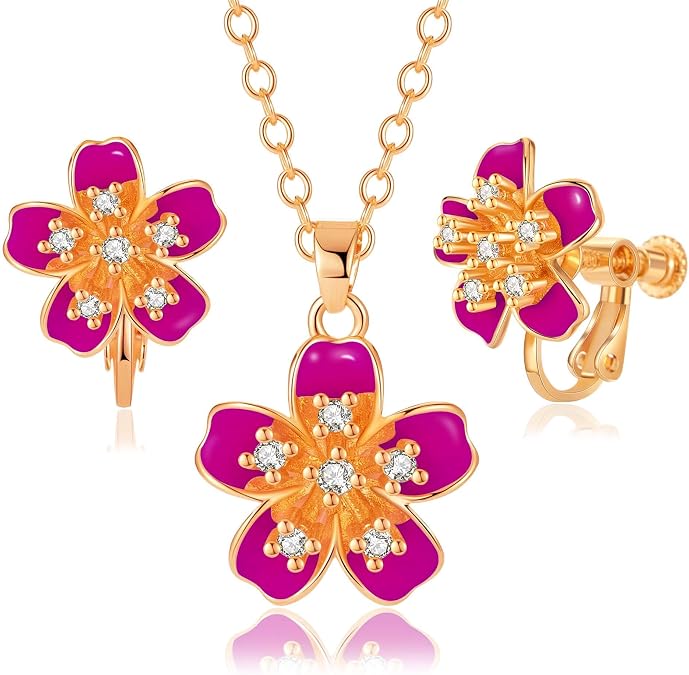 EVEVIC Austrian Crystal Enamel Flower Jewelry Set for Women