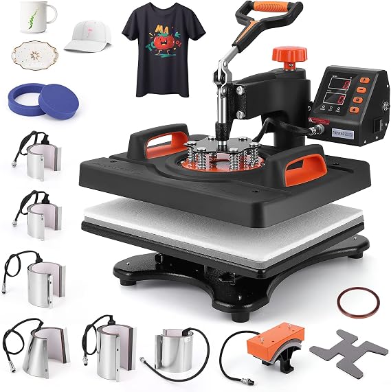PIONEERWORKS Heat Press Machine 11 in 1 Professional Sublimation Machine 12" X 15", 360 Swing Away Shirt Printing Heat Transfer Machine Digital Industrial-Quality Shirt Pressing Machine, Orange