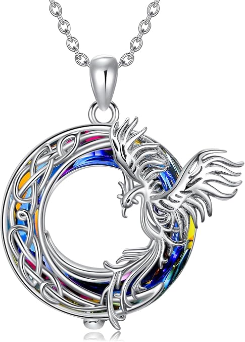 Phoenix Necklaces for Women 925 Sterling Silver Phoenix with Celtic Knot Pendant Crystals Necklace Phoenix Jewelry Gifts for Women