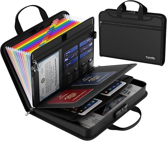 Tamfile Fireproof Important File Organiser with Lock, 13 Pockets Colorful