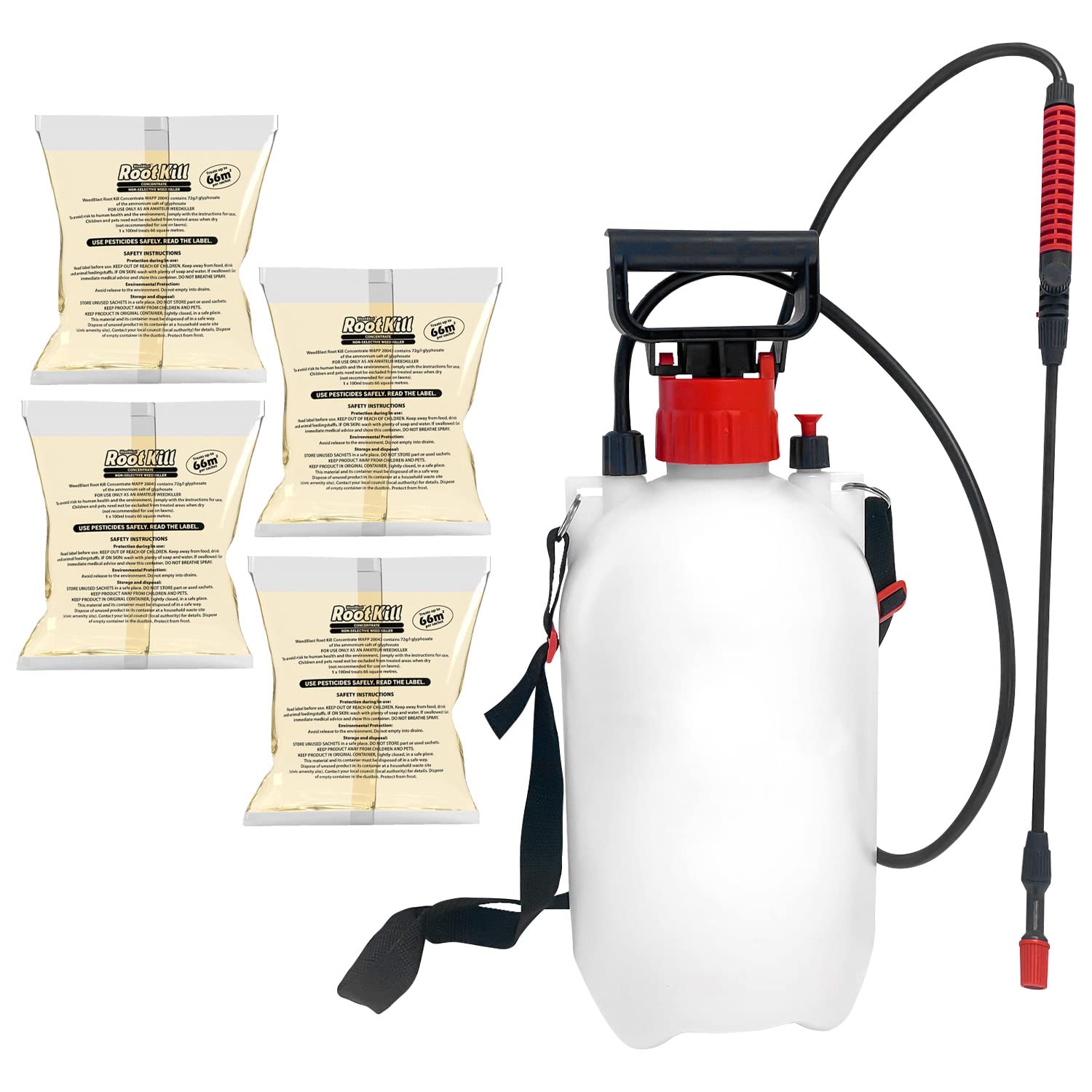 RootKill Weedkiller 4 x 100 ml Concentrated Sachets, Glyphosate Weed Killer, with 5 Litre Garden Sprayer