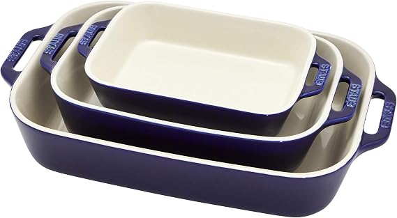 Staub 3-Pc Ceramic Baking Dish Set, Oven Safe Up To 570F, Dark Blue