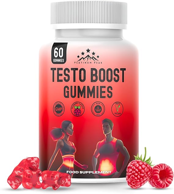 Testosterone Booster Gummies - Testosterone Supplements for Men - Vitamin D, Tribulus Terrestris Extract, Zinc, Maca Root - Testosterone Boosters Supplement for Normal Testosterone Levels - 60 Gummies