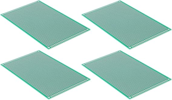 4 Unit Set of Double-Sided PCB Boards for Circuit Design and Testing with 9cm x 15cm Dimensions and Industry-Standard Pitch