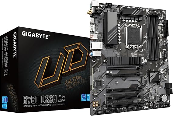 GIGABYTE B760 DS3H AX (rev. 1.x) LGA 1700 Intel B760 ATX Motherboard with DDR5, 2* M.2, PCIe 4.0, USB 3.2 Gen 2 Type-C, WiFi 6E Realtek GbE LAN, Q-Flash Plus, PCIe EZ-Latch