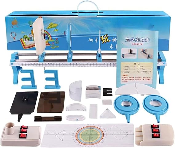 Physics Optics Set with Optical Bench & Box - DIY Project Concave Convex Lens Prism Kit Science Lab Equipment